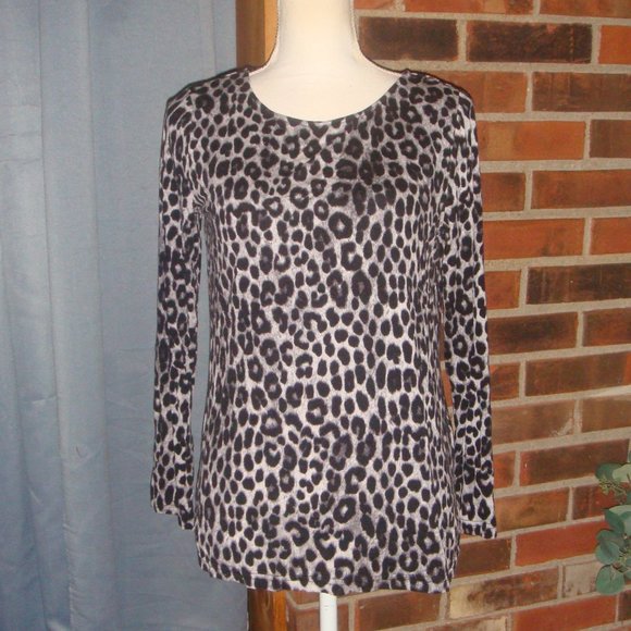 Mario Serrani Leopard Crew Neck Long Sleeve Top S - Picture 1 of 3